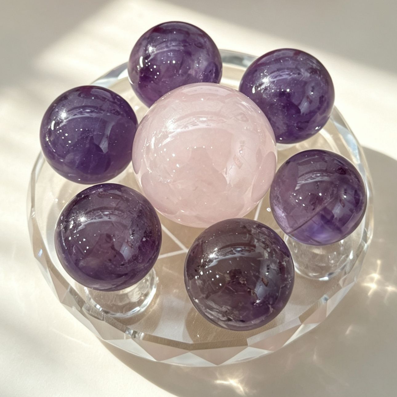 Amethyst & Rose Quartz 7 Crystal - Love Relation, Communication & Benefactors