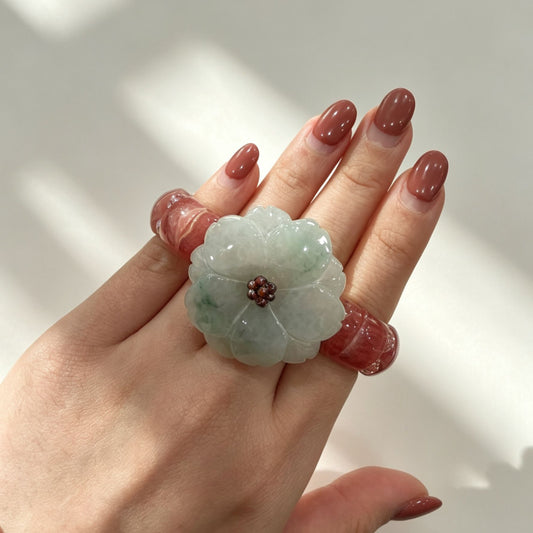 Jade Flower with Rhodochrosite Bangle