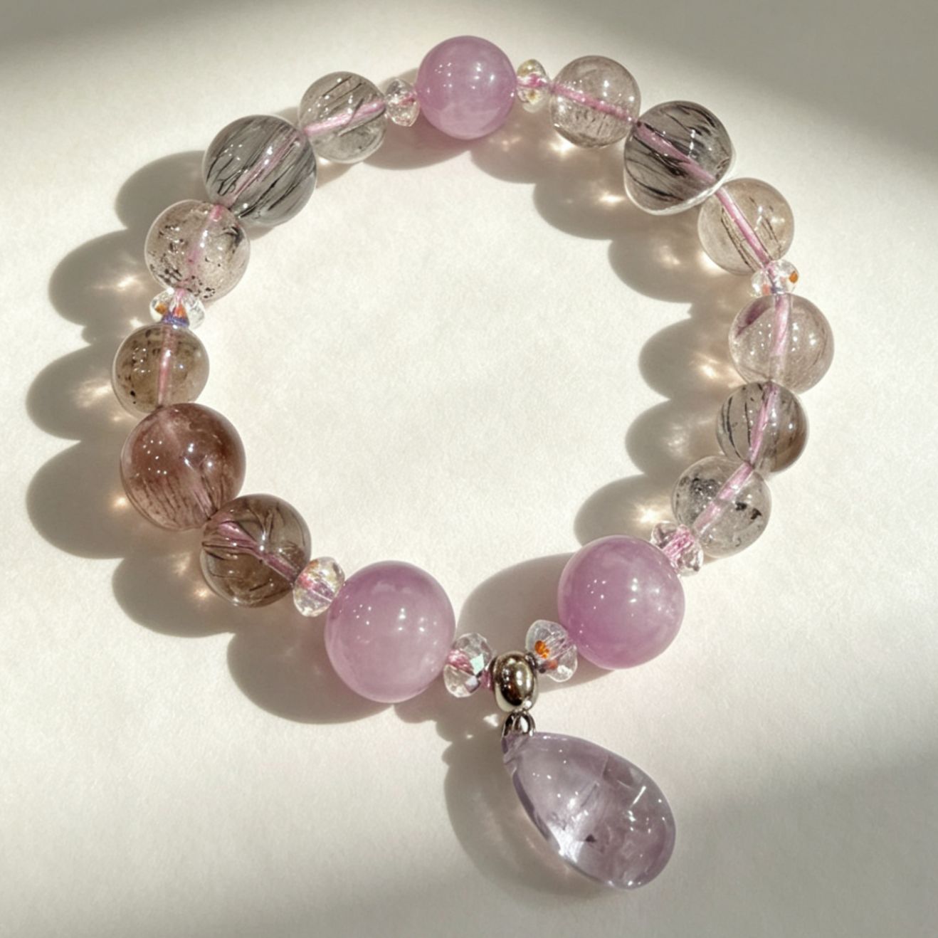 Kunzite, Super Seven & Amethyst Drop